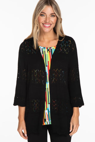 Multiples 3/4 Bell Sleeve Open Front Cardigan, Black