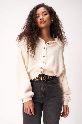 Project Social T Let's Do This Sherpa Button Front Sweatshirt Alabaster