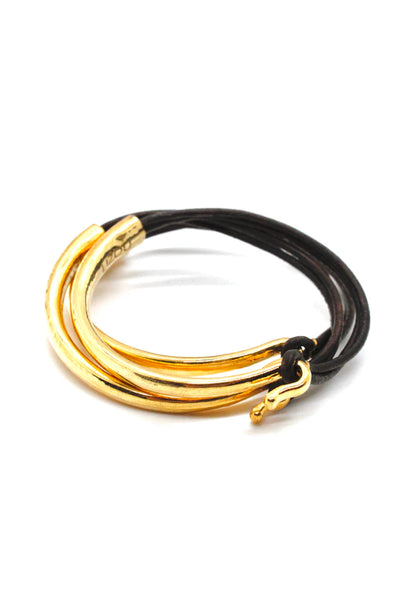 Lizou Leather & Gold Bracelet, Dark Brown
