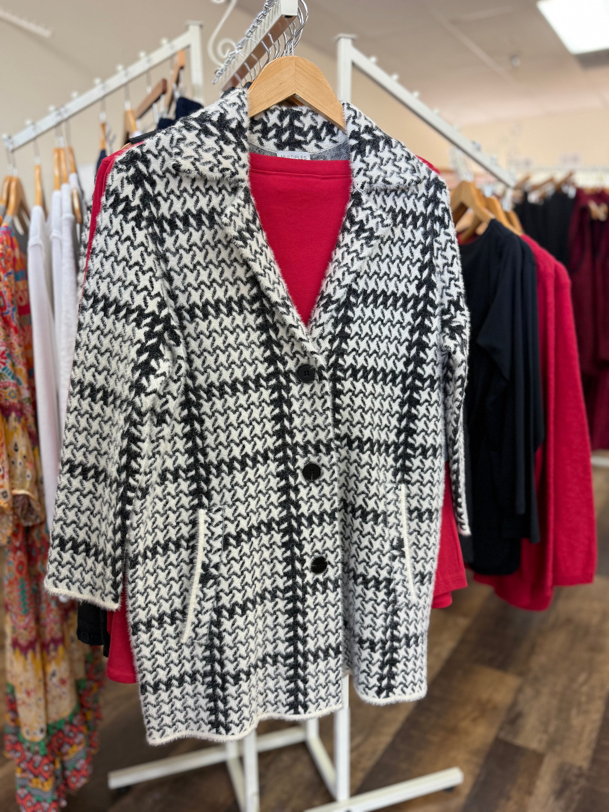 Multiples 3/4 Sleeve Button Front Long Cardigan Sweater, Winter White