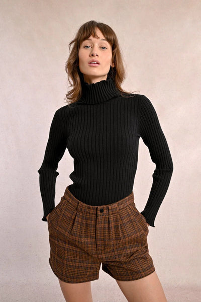 Molly Bracken Ribbed Knit Sweater W/Turtleneck Black