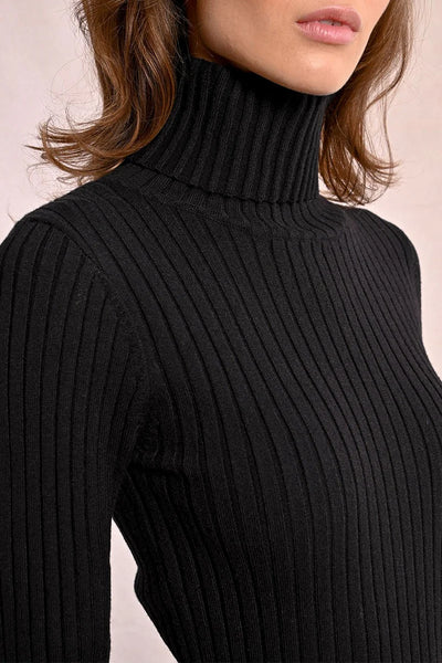 Molly Bracken Ribbed Knit Sweater W/Turtleneck Black