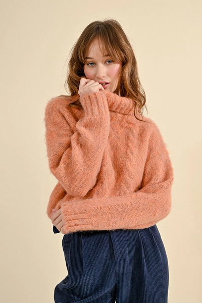 Molly Bracken Chunky Knit Cable Sweater Orange