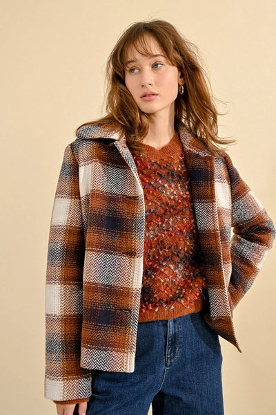 Molly Bracken Short Checked Coat Brown