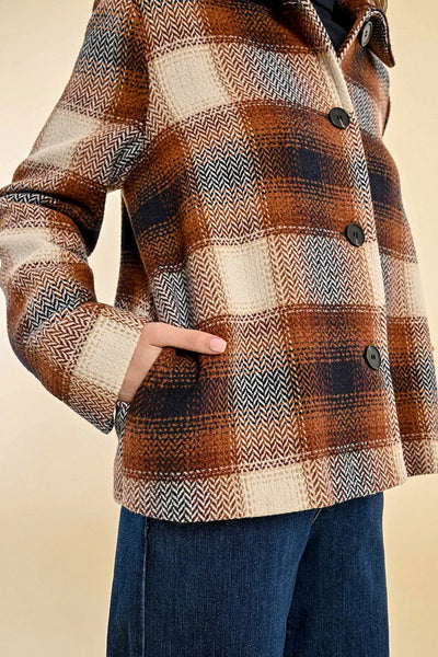 Molly Bracken Short Checked Coat Brown