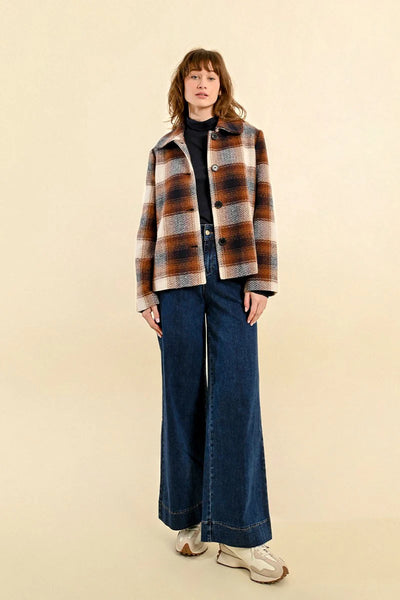 Molly Bracken Short Checked Coat Brown