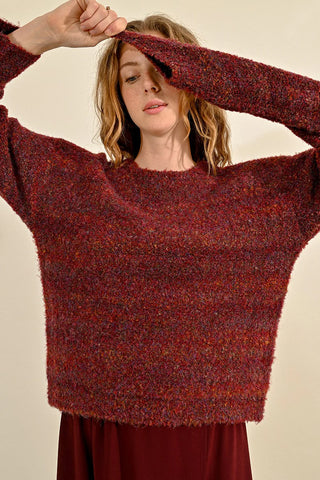 Molly Bracken Ombre Loop Knit Sweater Dark Red