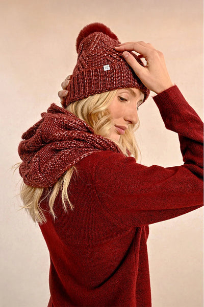 Molly Bracken Hat & Tube Scarf Set Dark Red