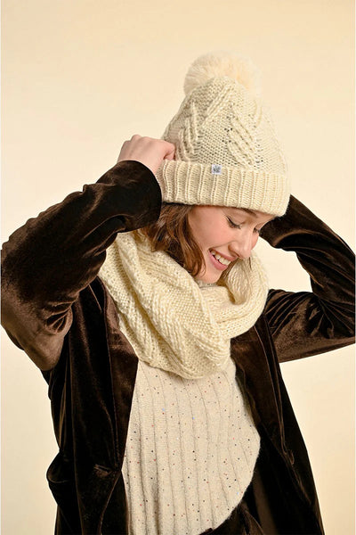 Molly Bracken Hat & Tube Scarf Set Dark Off White