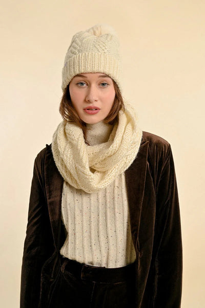 Molly Bracken Hat & Tube Scarf Set Dark Off White