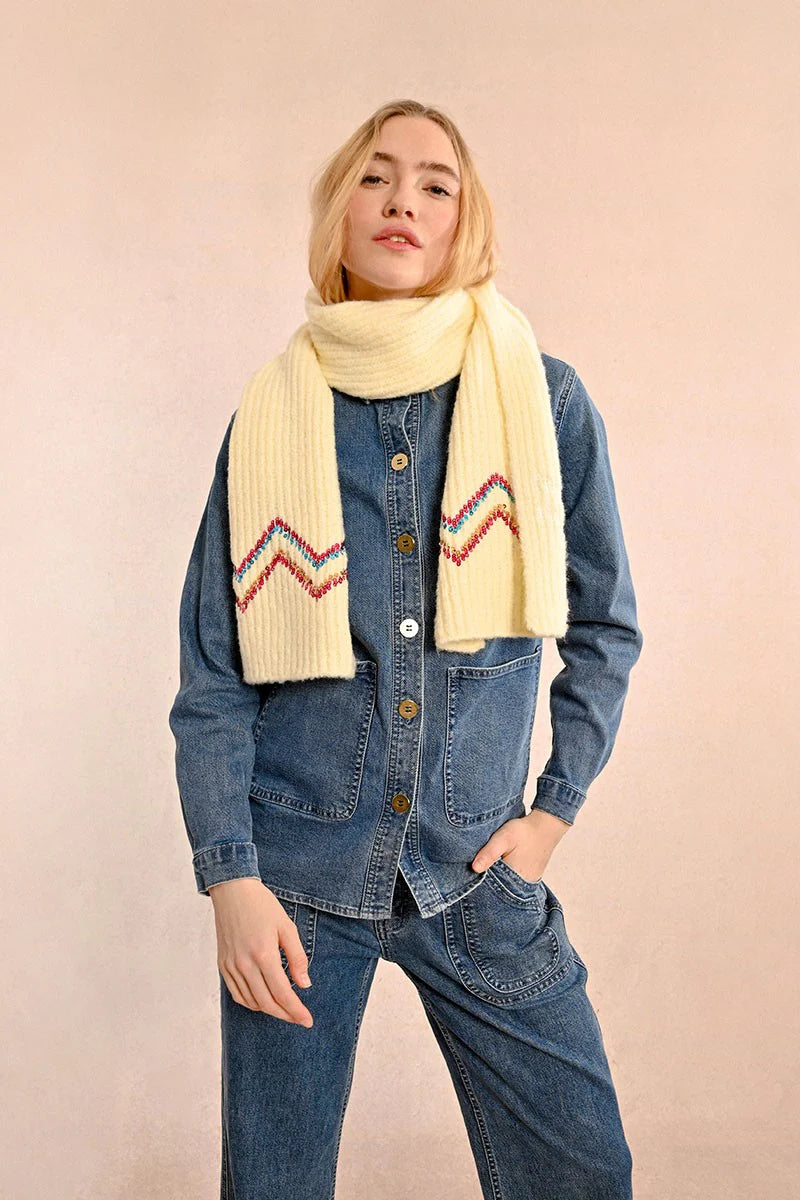 Molly Bracken Scarf W/Sequin Zig Zag Off White