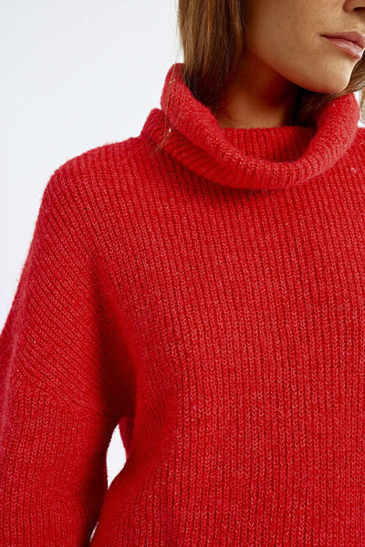 Lili Sidonio Long Oversized Turtleneck Sweater Red