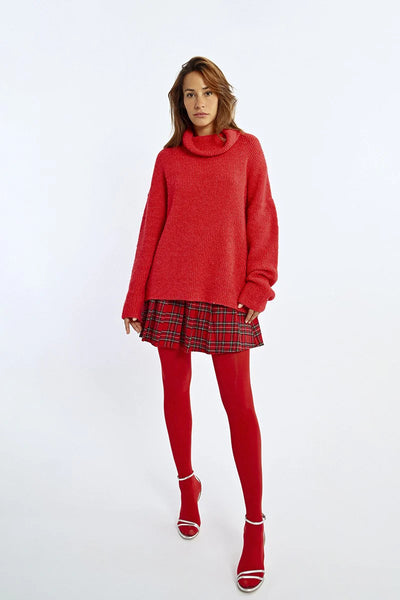 Lili Sidonio Long Oversized Turtleneck Sweater Red