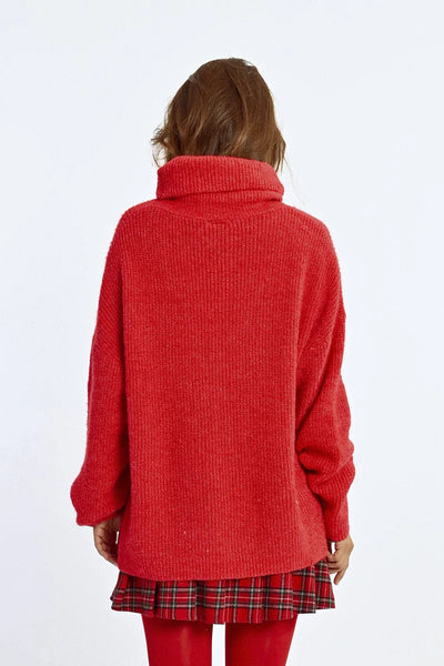 Lili Sidonio Long Oversized Turtleneck Sweater Red