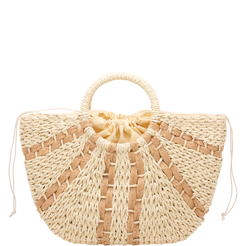 JOIA Straw Handle Drawstring Tote Bag-WT