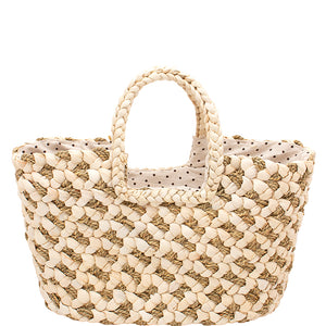 JOIA Straw Woven Design Handle Tote Bag