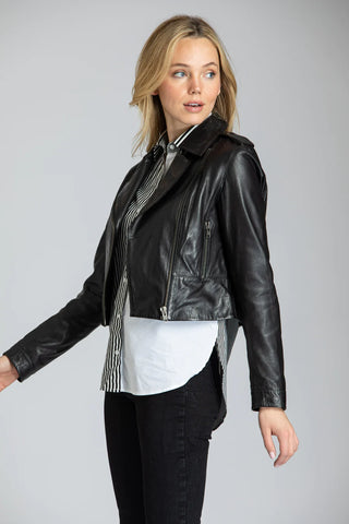 11 Uptown Cropped Washed & Waxed Leather Jacket Black
