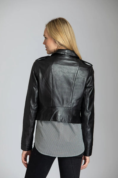 11 Uptown Cropped Washed & Waxed Leather Jacket Black