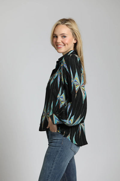 APNY Abstract Geo Print Half Plaket Pullover Blouse