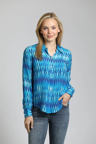 APNY Azure Ikat Stripe Button Up W/Roll Up Sleeve