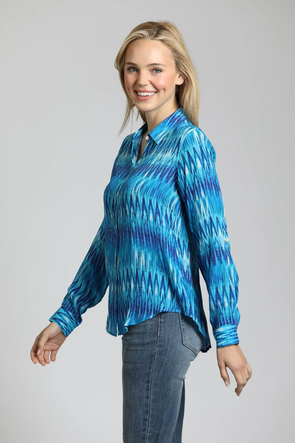 APNY Azure Ikat Stripe Button Up W/Roll Up Sleeve