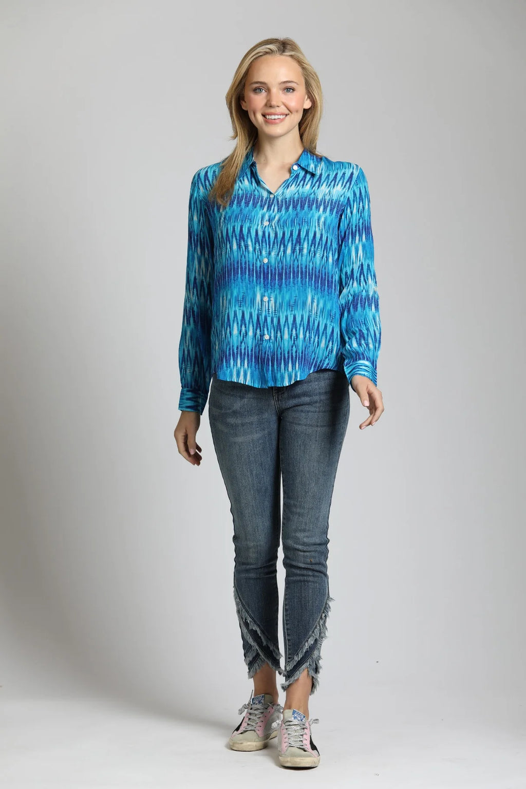 APNY Azure Ikat Stripe Button Up W/Roll Up Sleeve