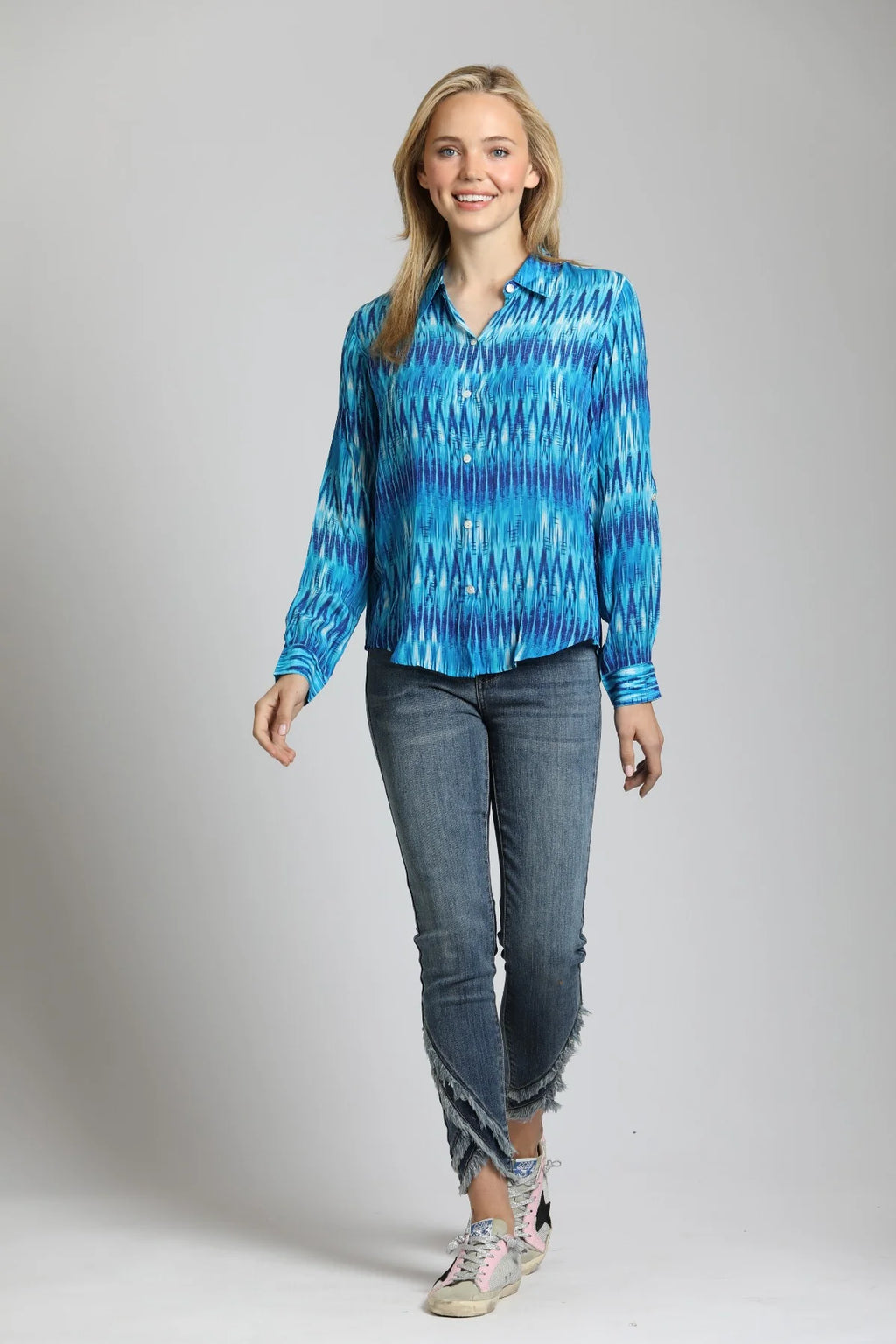 APNY Azure Ikat Stripe Button Up W/Roll Up Sleeve