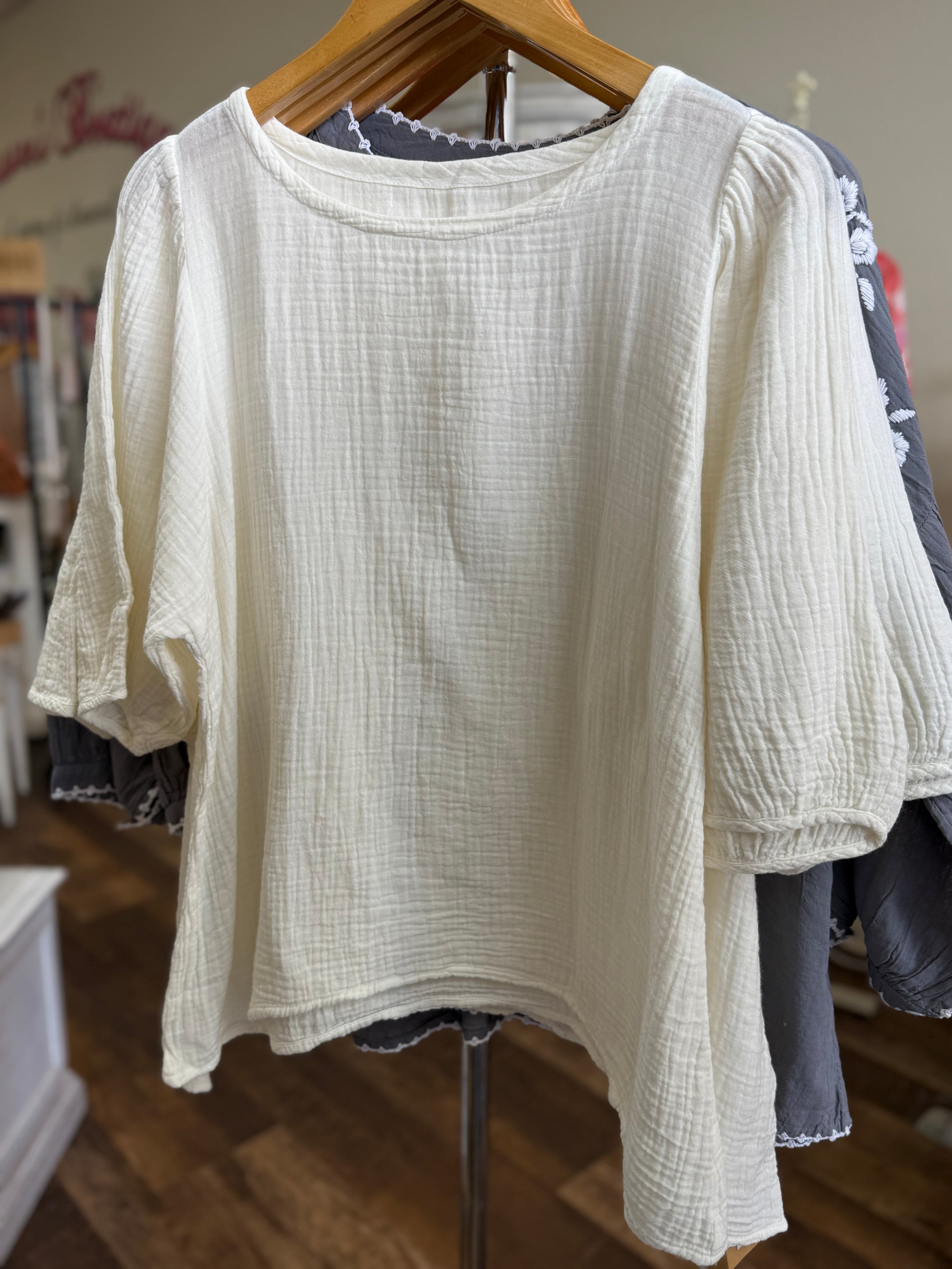 Dolma Coralee Double Cotton Gauze Top White