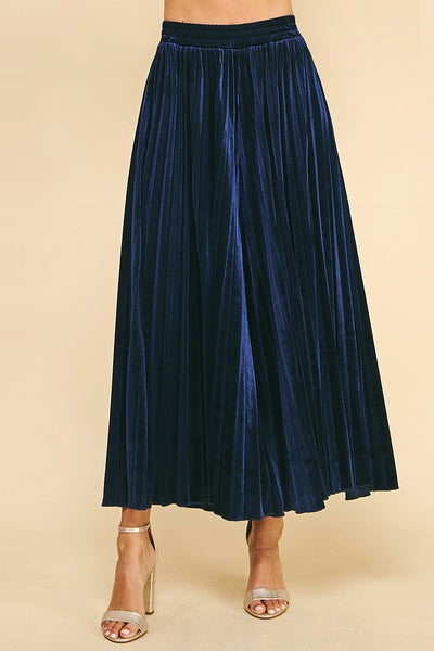 Pinch Velvet Pleated Pants, Midnight Blue