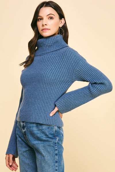 Pinch Turtle Neck Sweater Blue