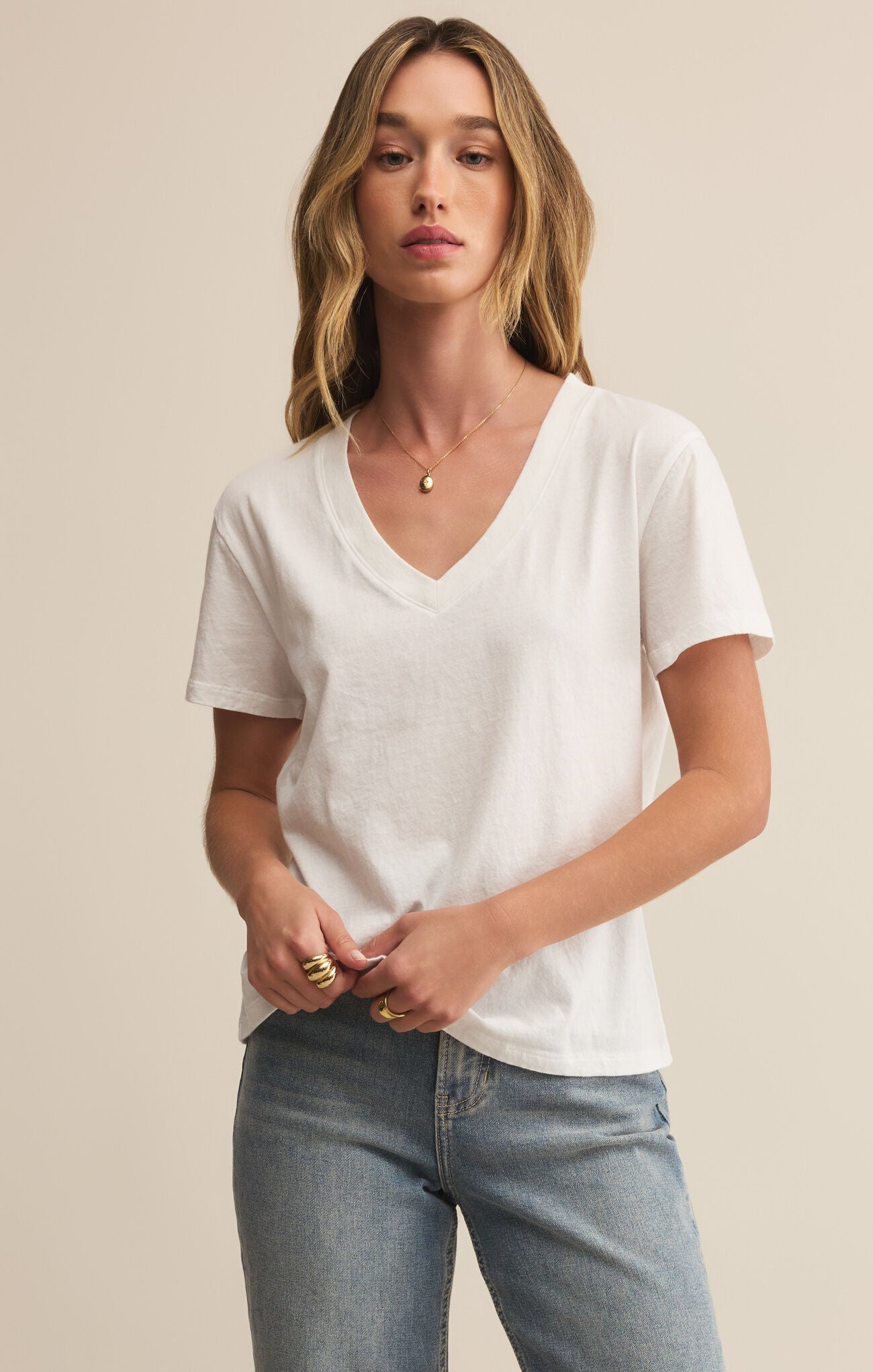 Z Supply Weekdays V Neck Tee, White