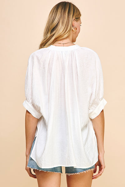 Pinch V Neck Tunic Top White