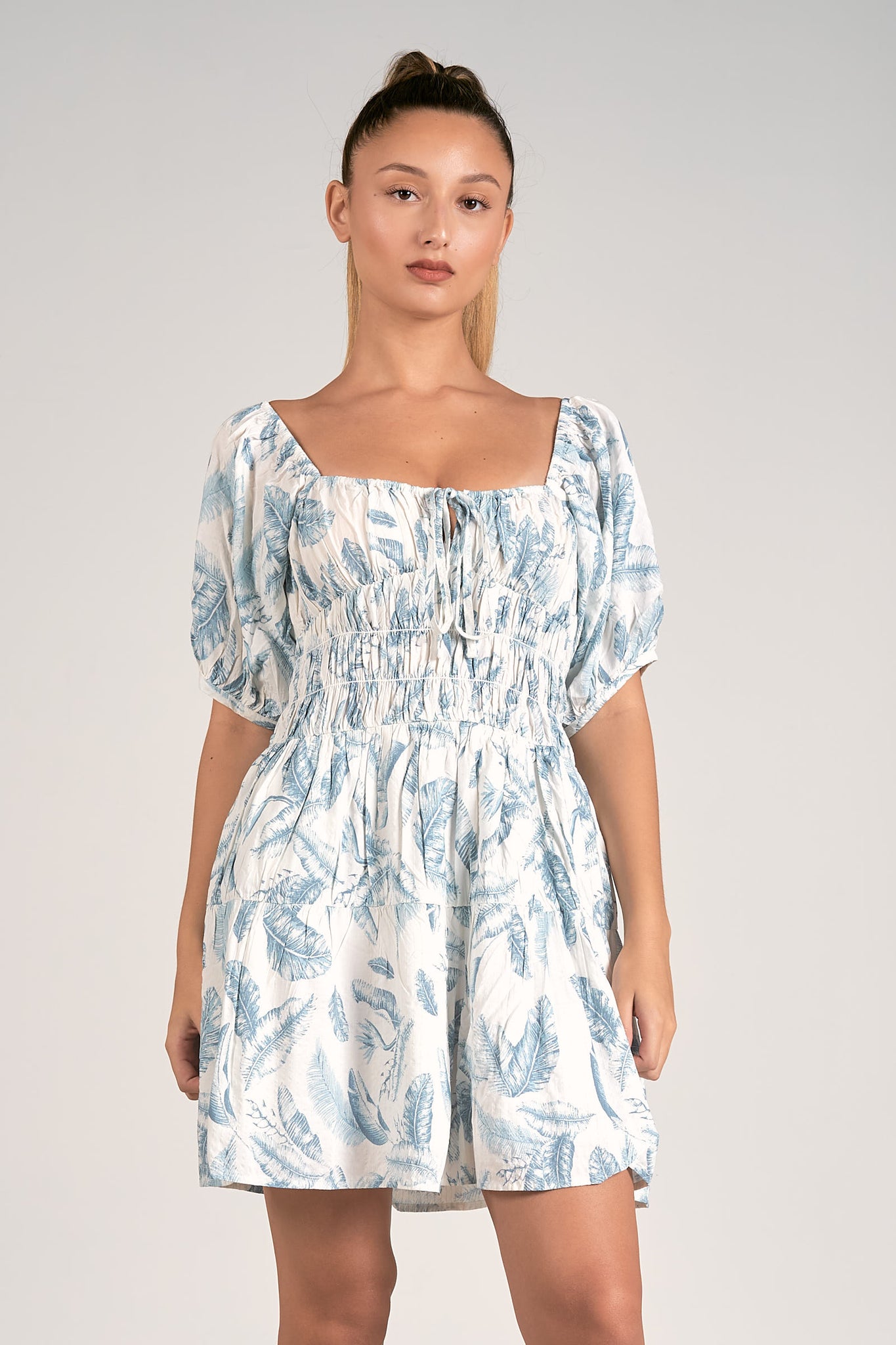 Elan Short Bubble Sleeve Dress, Blue Lima