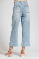 APNY Cropped Wide Leg Pant With Patch Pockets- Light Indigo
