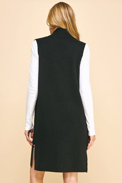 Pinch Sleeveless Open Knitted Cardigan Black