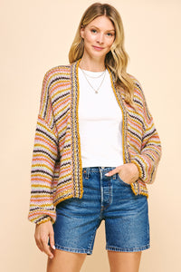 Pinch Stripe Open Style Cardigan Mustard Stripe