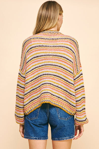 Pinch Stripe Open Style Cardigan Mustard Stripe