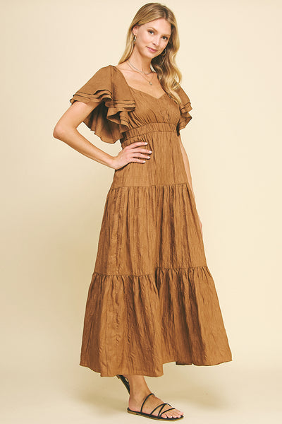 Pinch Solid Tiered Maxi Dress Toffee