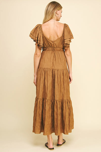 Pinch Solid Tiered Maxi Dress Toffee