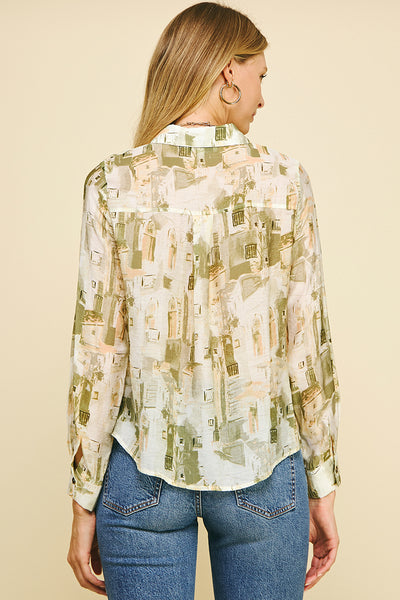 Pinch Print Button Down Shirt Sage Multi