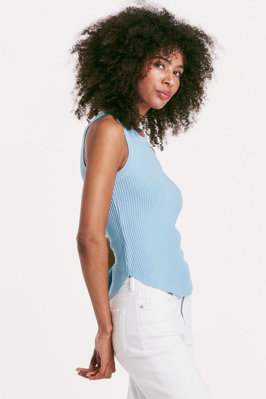 Another Love Cora Sleeveless Rib Top Dusty Blue