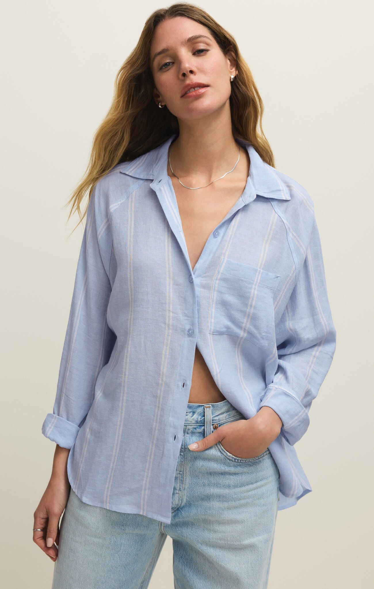 Z Supply The Perfect Linen Top, Blue Light