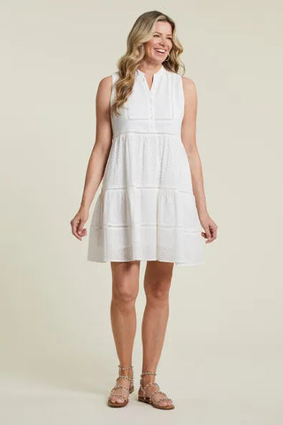 Tribal Lined Sleeveless Dress W/Pockets White