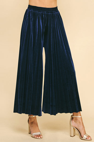 Pinch Velvet Pleated Pants, Midnight Blue