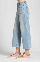 APNY Cropped Wide Leg Pant With Patch Pockets- Light Indigo