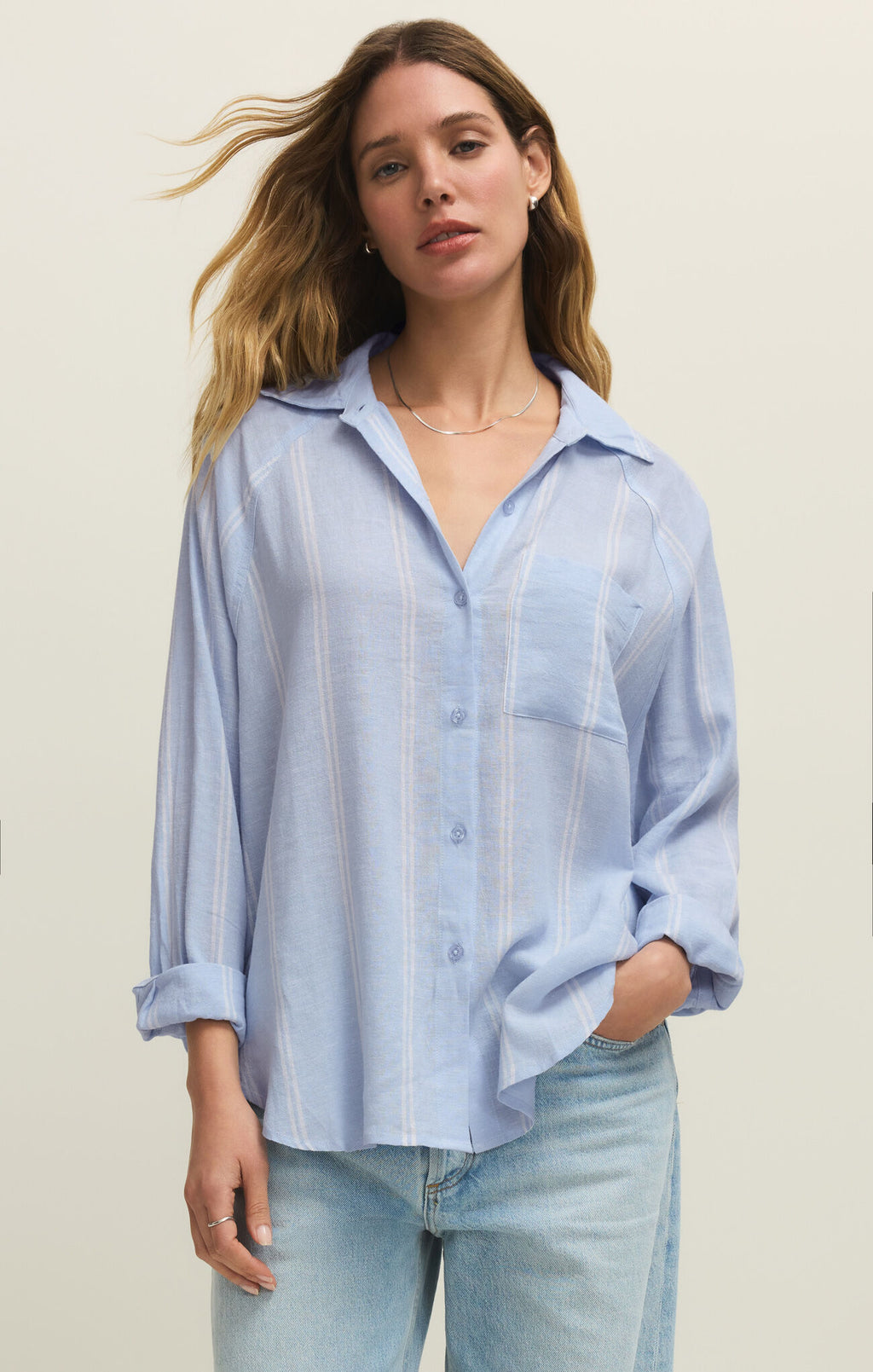 Z Supply The Perfect Linen Top, Blue Light