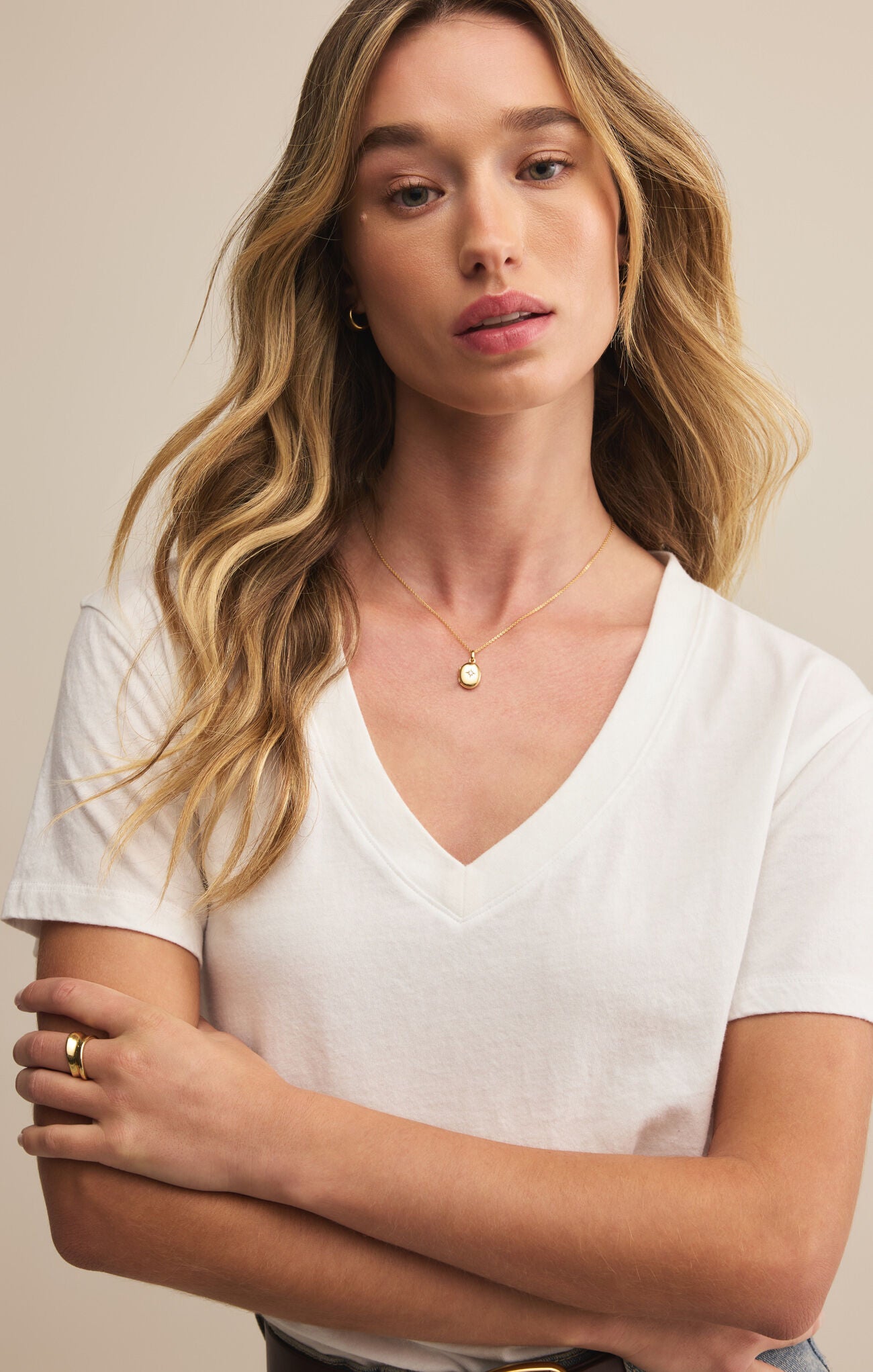 Z Supply Weekdays V Neck Tee, White