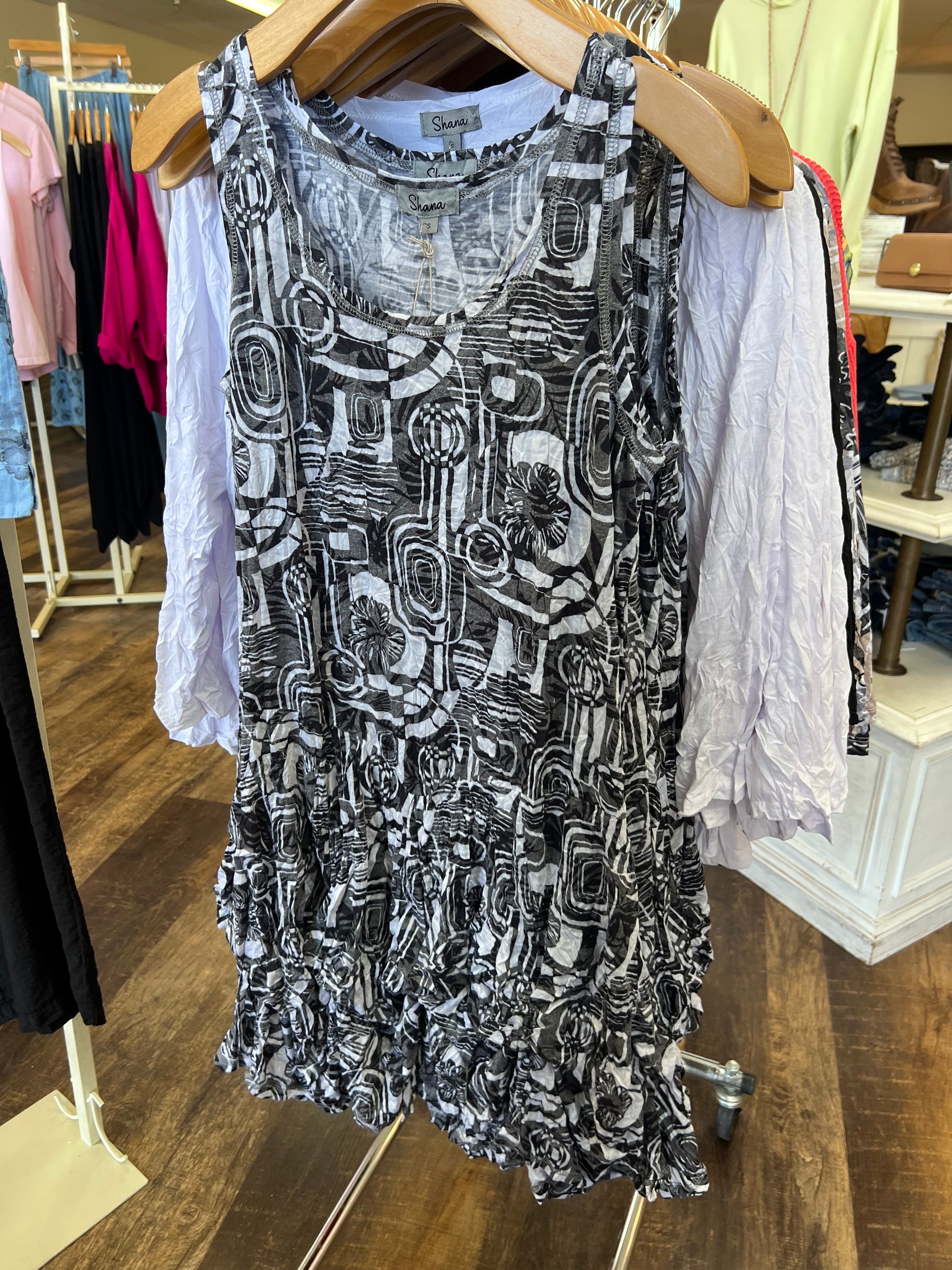 Shana Crinkle Short Tank Bubble Dress, Black
