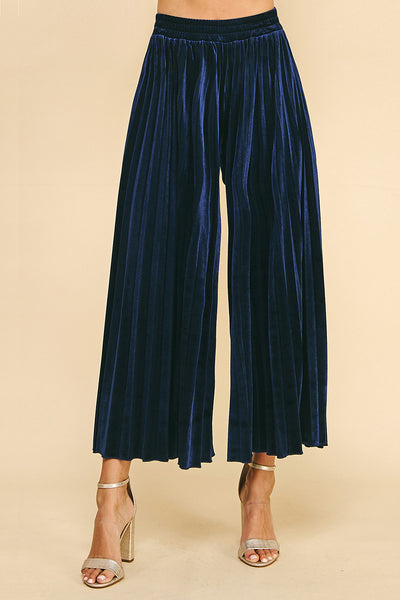 Pinch Velvet Pleated Pants, Midnight Blue