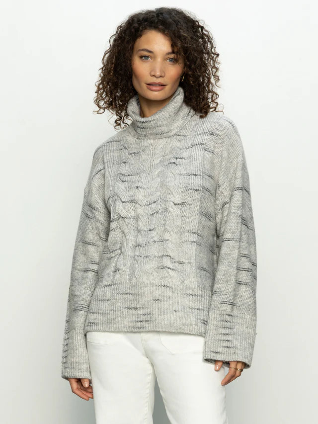 Sanctuary Feeling Cozy Cable Sweater Light Grey Multi